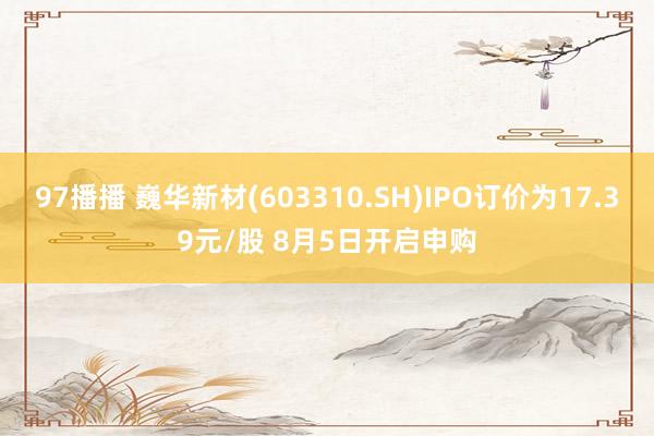 97播播 巍华新材(603310.SH)IPO订价为17.39元/股 8月5日开启申购